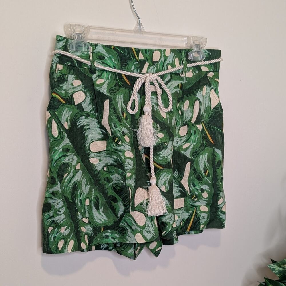 Joie Tropical Green Leaf Print Women's High Waist Shorts Size Medium